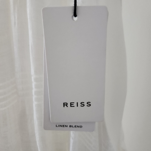 Reiss Gabriella Ruffle High Neck Linen Blend Shift Dress White 8 NWT - Picture 10 of 12